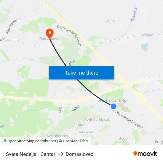 Sveta Nedelja - Centar to Domaslovec map
