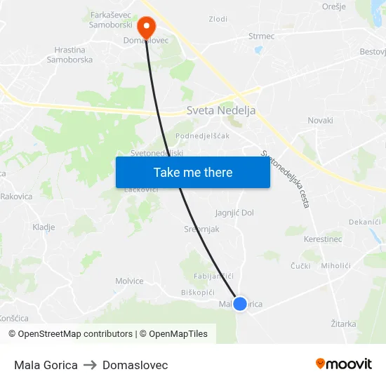 Mala Gorica to Domaslovec map