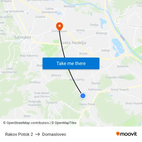 Rakov Potok 2 to Domaslovec map