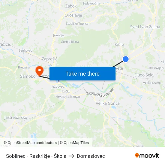 Soblinec - Raskrižje - Škola to Domaslovec map