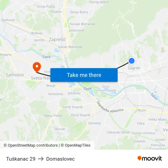 Tuškanac 29 to Domaslovec map