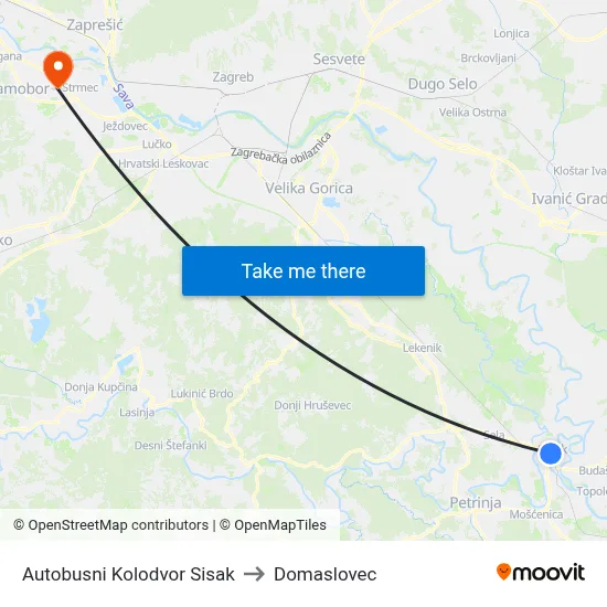 Autobusni Kolodvor Sisak to Domaslovec map