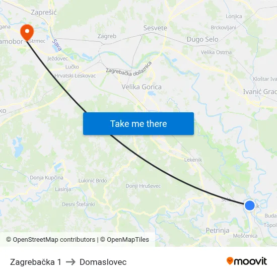 Zagrebačka 1 to Domaslovec map