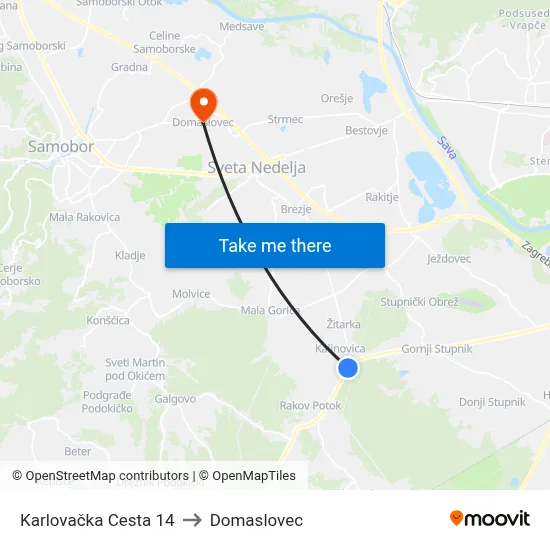 Karlovačka Cesta 14 to Domaslovec map