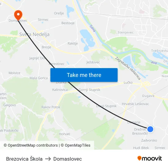 Brezovica Škola to Domaslovec map