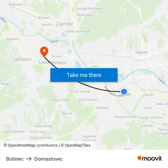 Botinec to Domaslovec map