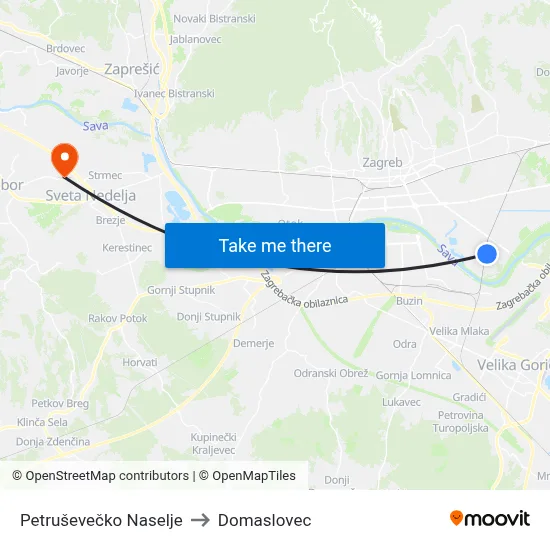 Petruševečko Naselje to Domaslovec map