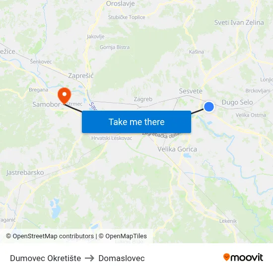 Dumovec Okretište to Domaslovec map