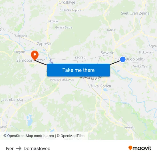 Iver to Domaslovec map