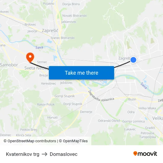Kvaternikov trg to Domaslovec map
