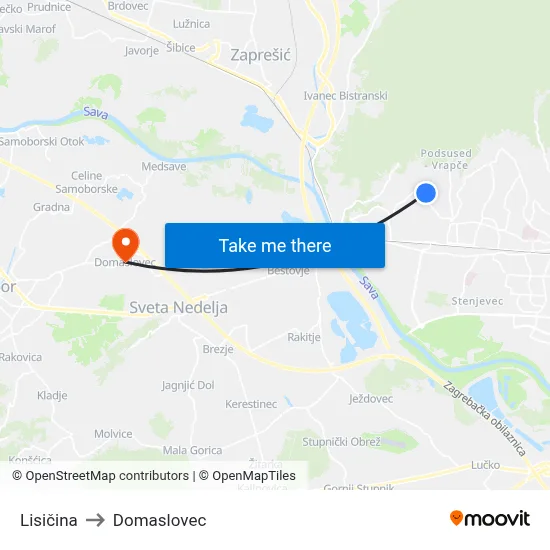 Lisičina to Domaslovec map