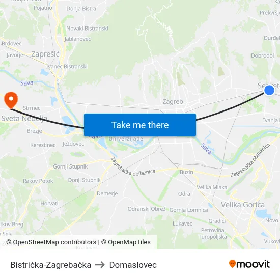 Bistrička-Zagrebačka to Domaslovec map