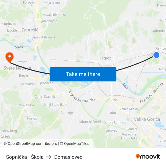 Sopnička - Škola to Domaslovec map