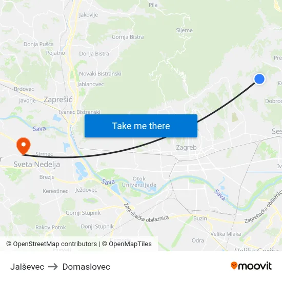 Jalševec to Domaslovec map