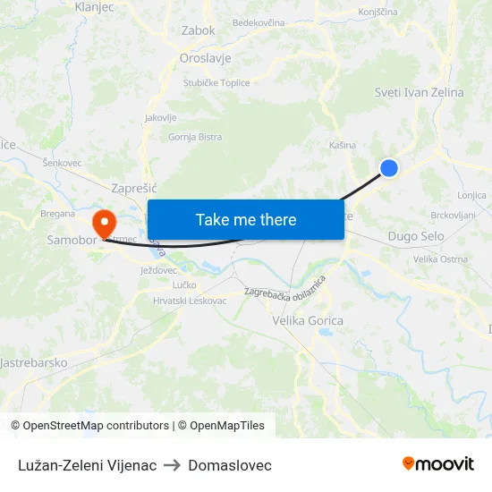 Lužan-Zeleni Vijenac to Domaslovec map
