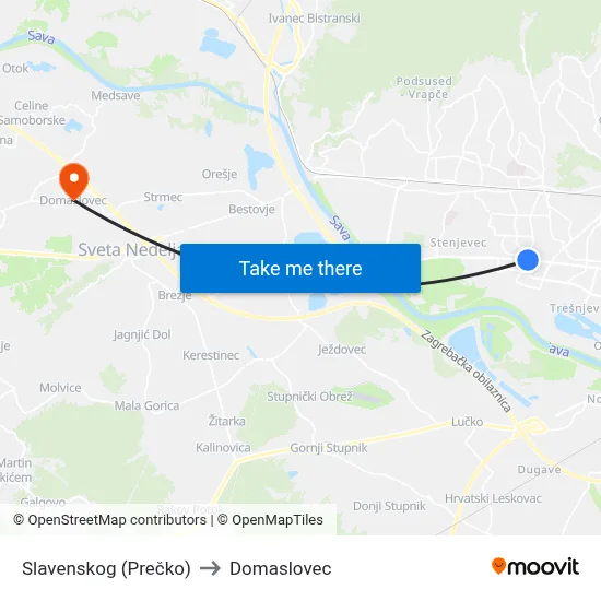 Slavenskog (Prečko) to Domaslovec map