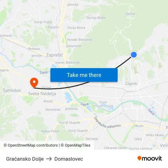 Gračansko Dolje to Domaslovec map