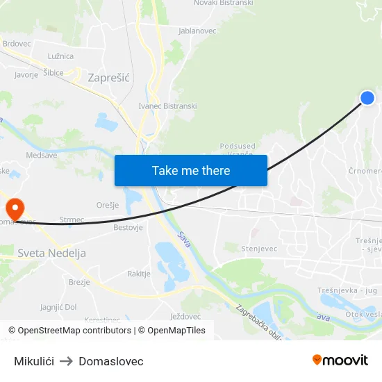 Mikulići to Domaslovec map