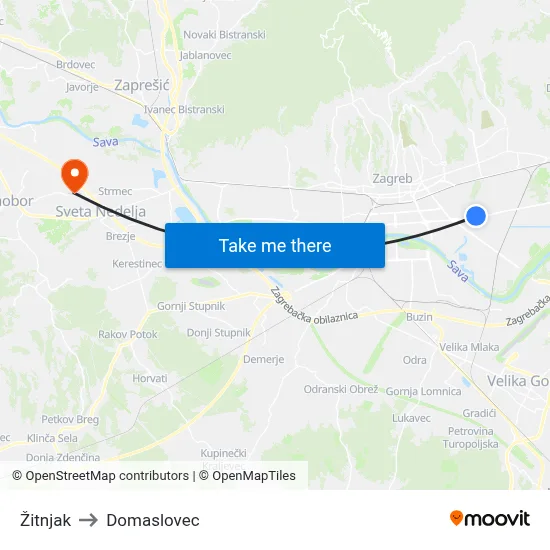Žitnjak to Domaslovec map