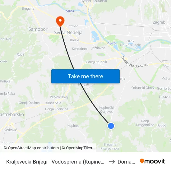 Kraljevečki Brijegi - Vodosprema (Kupinečki Kraljevac - Tihi Gaj) to Domaslovec map