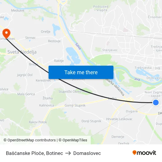 Bašćanske Ploče, Botinec to Domaslovec map