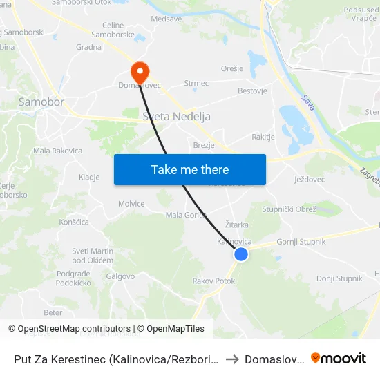 Put Za Kerestinec (Kalinovica/Rezborišće) to Domaslovec map