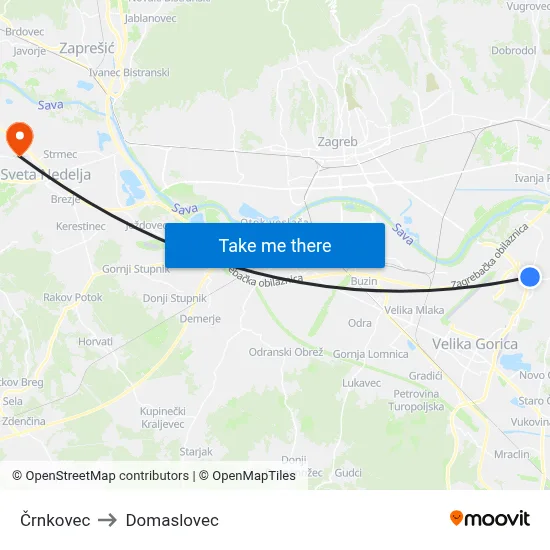 Črnkovec to Domaslovec map