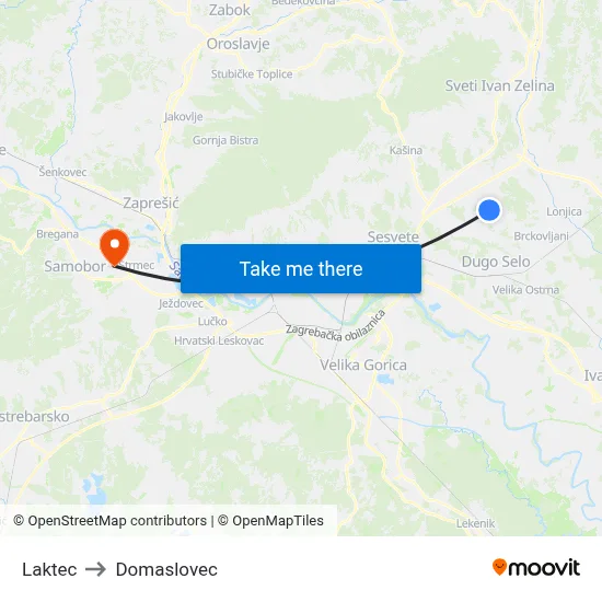 Laktec to Domaslovec map