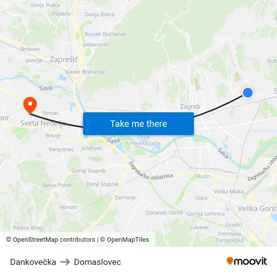 Dankovečka to Domaslovec map
