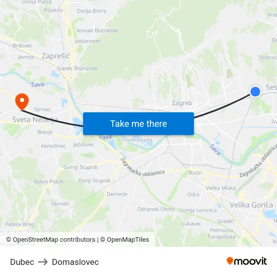 Dubec to Domaslovec map