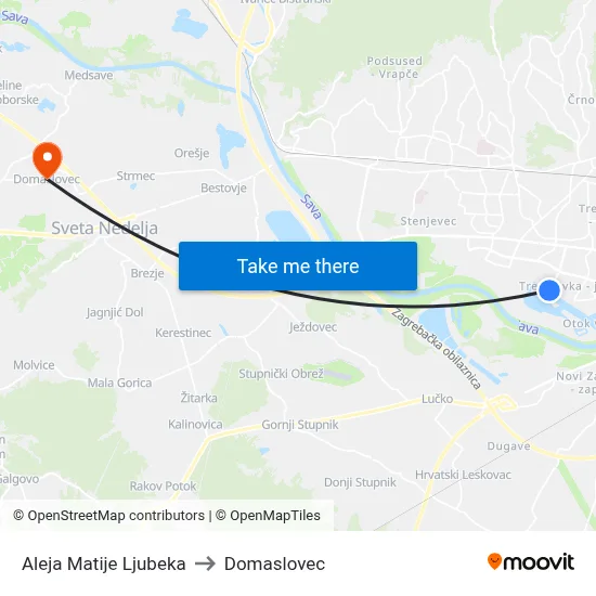 Aleja Matije Ljubeka to Domaslovec map