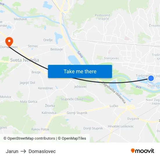 Jarun to Domaslovec map