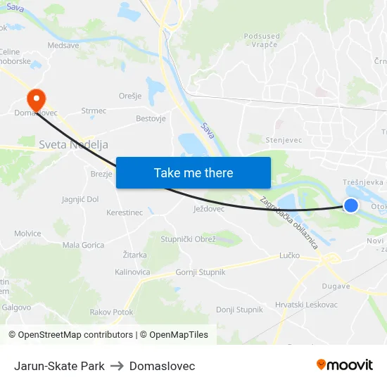 Jarun-Skate Park to Domaslovec map