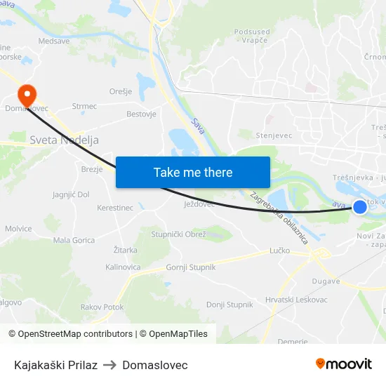 Kajakaški Prilaz to Domaslovec map