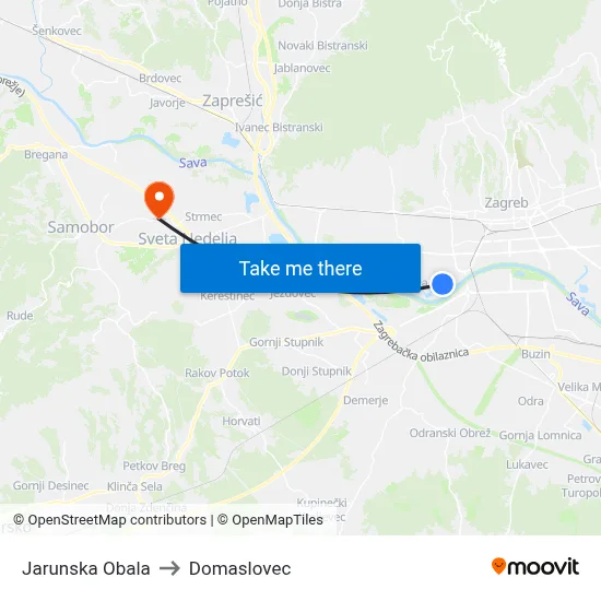 Jarunska Obala to Domaslovec map