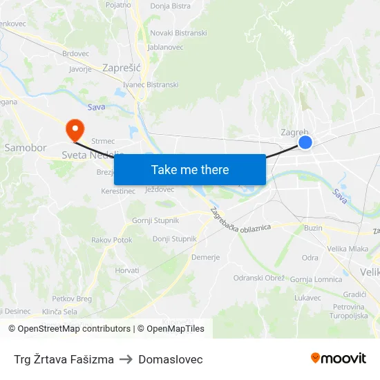 Trg Žrtava Fašizma to Domaslovec map