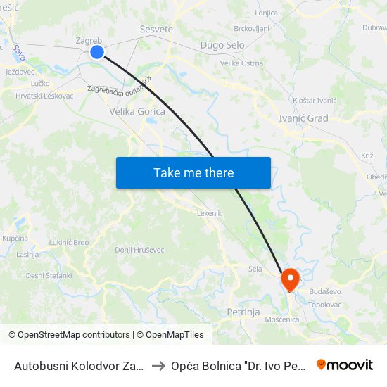 Autobusni Kolodvor Zagreb to Opća Bolnica ''Dr. Ivo Pedišić'' map