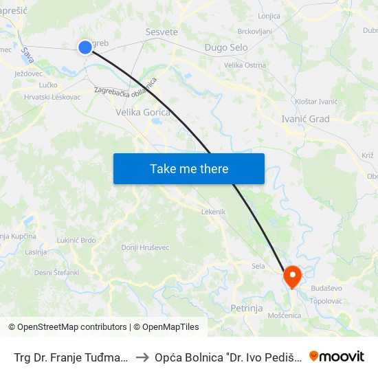 Trg Dr. Franje Tuđmana to Opća Bolnica ''Dr. Ivo Pedišić'' map