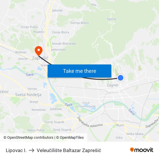 Lipovac I. to Veleučilište Baltazar Zaprešić map