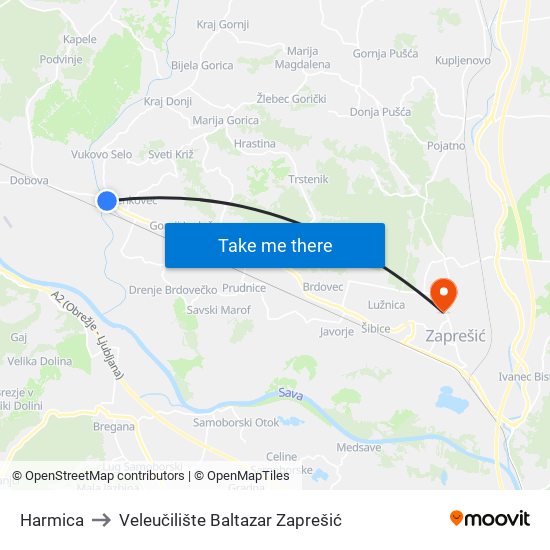 Harmica to Veleučilište Baltazar Zaprešić map