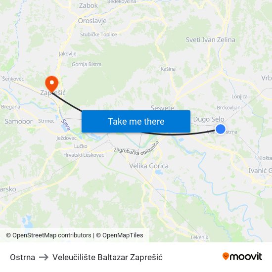 Ostrna to Veleučilište Baltazar Zaprešić map