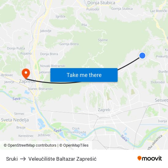 Sruki to Veleučilište Baltazar Zaprešić map
