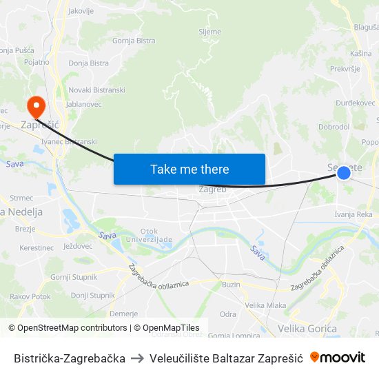 Bistrička-Zagrebačka to Veleučilište Baltazar Zaprešić map