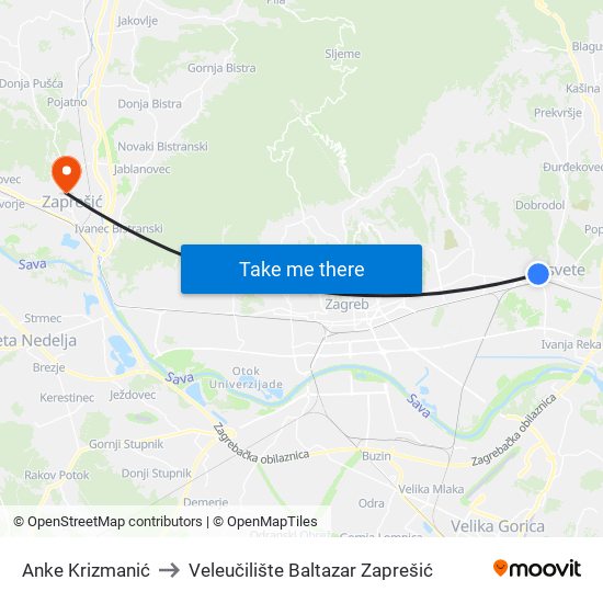 Anke Krizmanić to Veleučilište Baltazar Zaprešić map