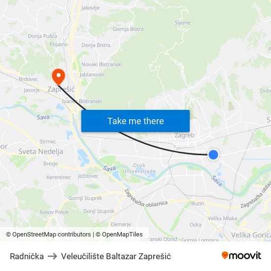 Radnička to Veleučilište Baltazar Zaprešić map