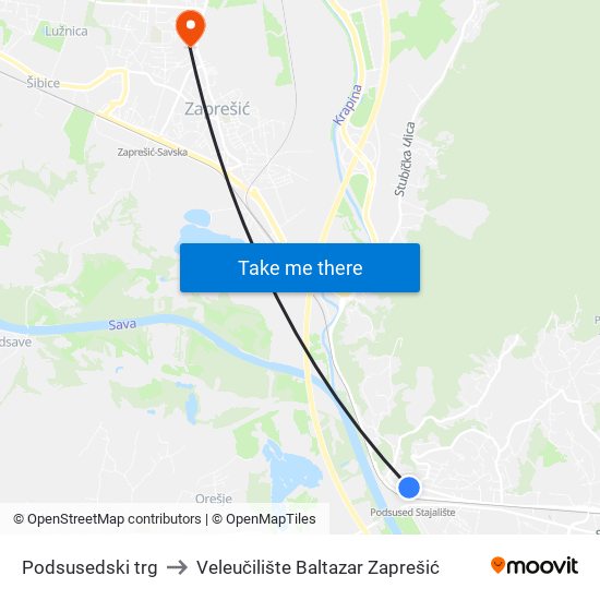 Podsusedski trg to Veleučilište Baltazar Zaprešić map