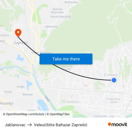 Jablanovac to Veleučilište Baltazar Zaprešić map