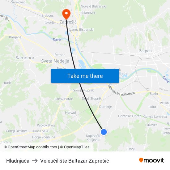 Hladnjača to Veleučilište Baltazar Zaprešić map