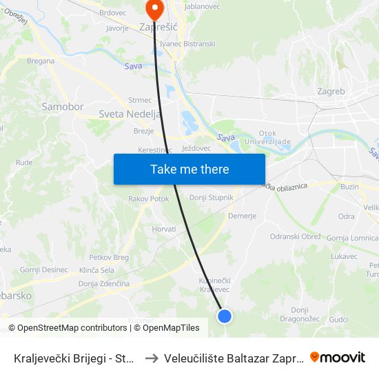 Kraljevečki Brijegi - Starjak to Veleučilište Baltazar Zaprešić map