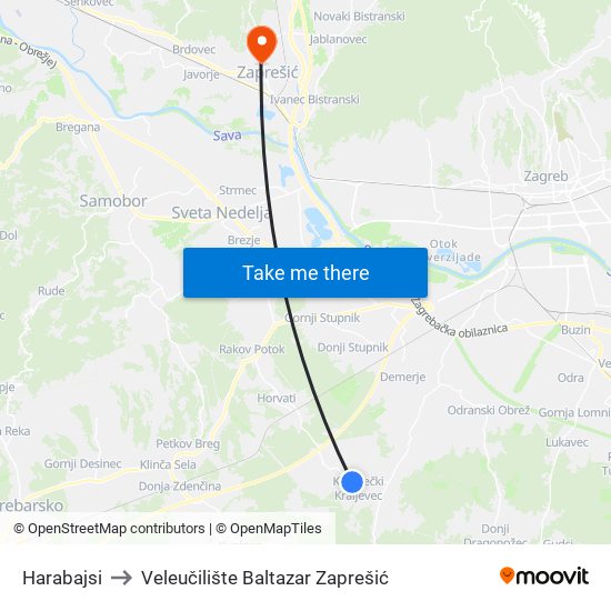 Harabajsi to Veleučilište Baltazar Zaprešić map